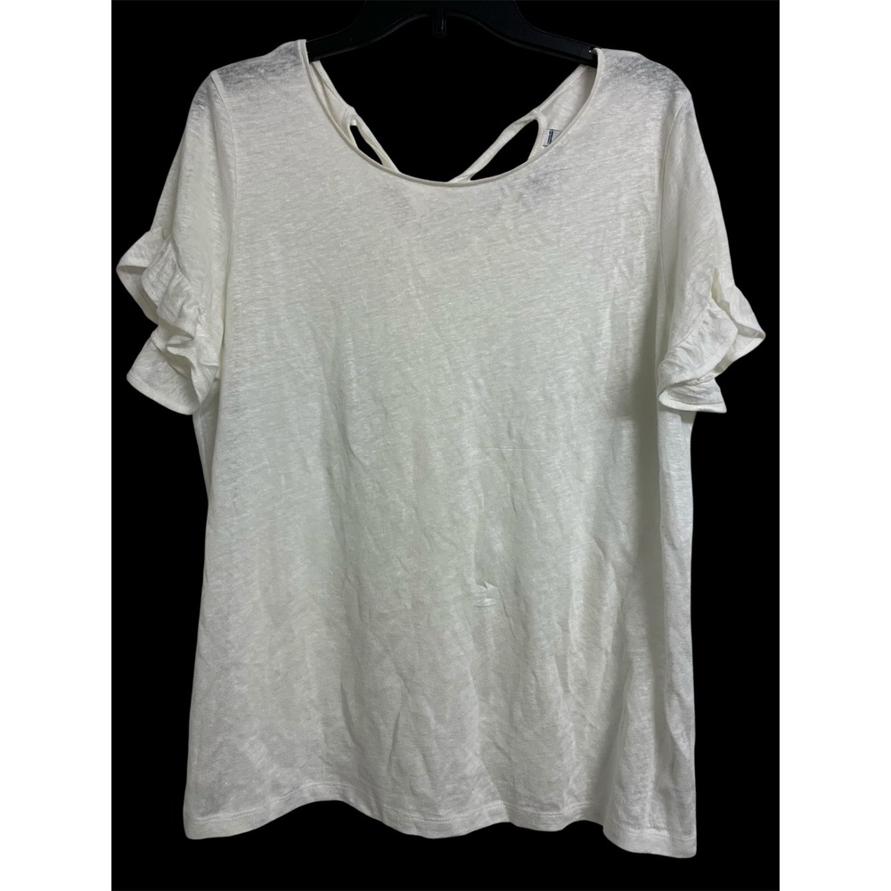 Vineyard Vines Womens White 100% Linen Ruffle Sleeve Tie Back Blouse Top Large